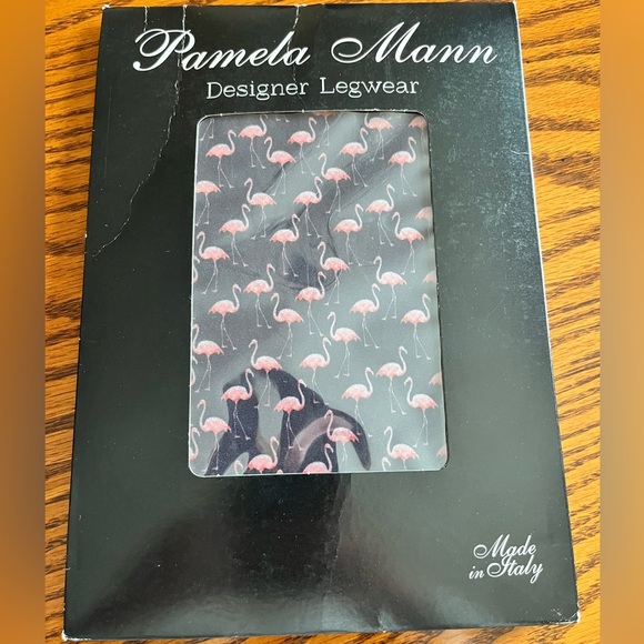 Black/Pink Flamingo Printed Pamela Mann Designer Legwear - Picture 1 of 3
